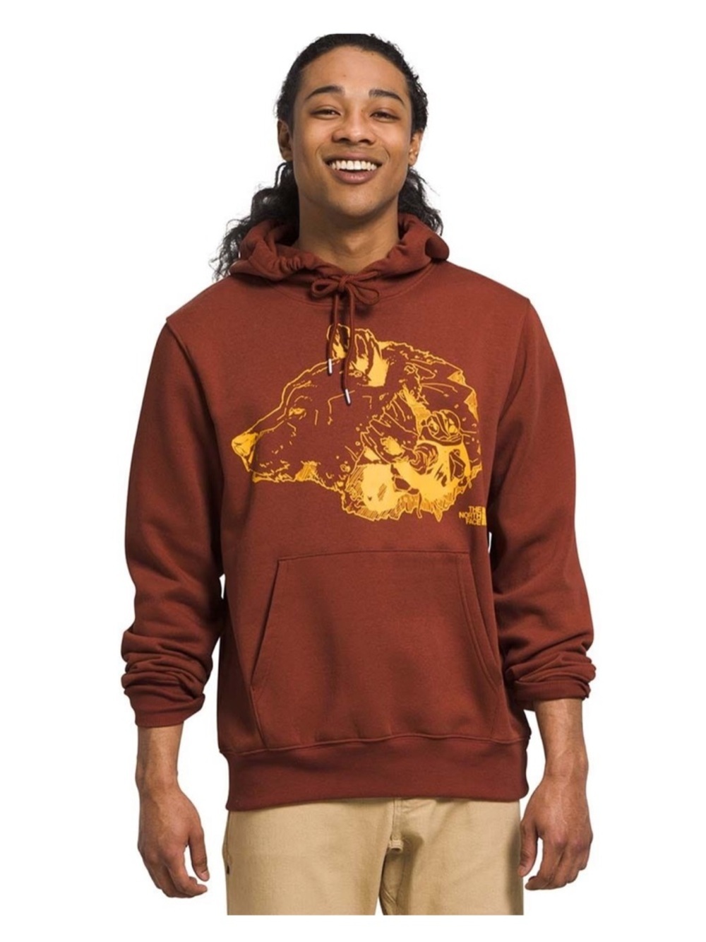 TNF Bear Pullover Hoodie - Men's Size Medium Burnt Orange kangaroo pocket